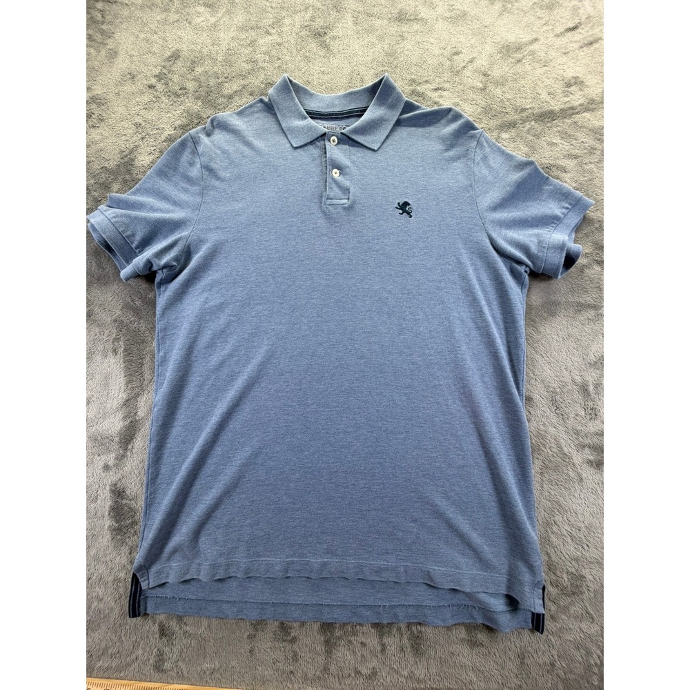 Express Mens Pique Polo Shirt Blue Modern Fit Short Sleeve Cotton Large  Logo